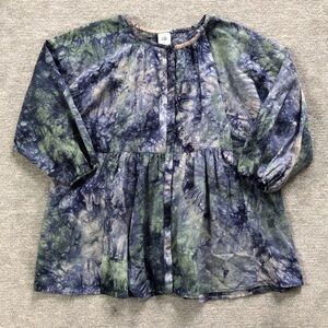 Cabi Blue/Green Tie-Dyed Balloon Sleeve Top